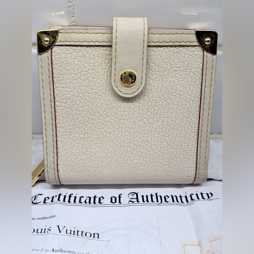 LOUIS VUITTON Unisex Suhali Goatskin Leather Compact Zip Bifold Wallet Ivory - Picture 2 of 16
